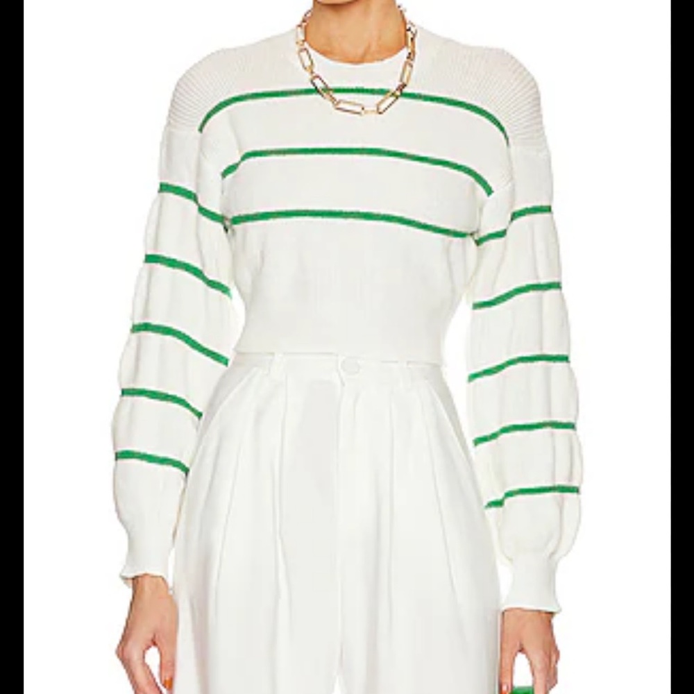 NWT All the ways White and Green Striped Women's cropped Sweater size xs